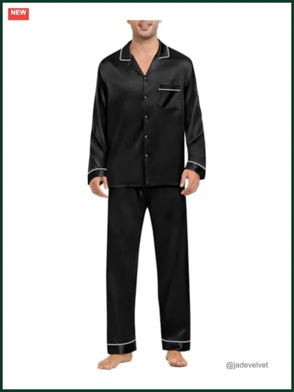Men's Silk Pajama Set Long Sleeve Button Down Sleepwear with Pants